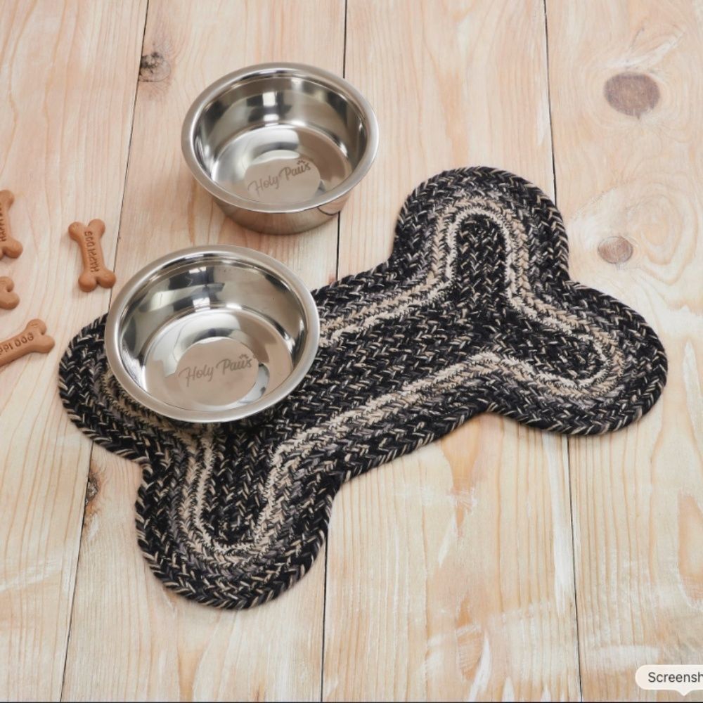 Jute Braided Dog Feeding Mat Black Tan